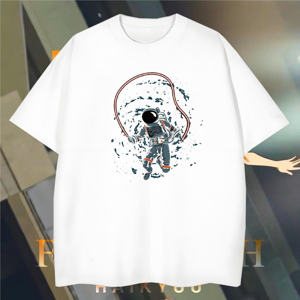 T Shirts Men 100% Cotton 230g universe Spring Summer Crew Neck Cartoon Print Mens Tshirts Fashion TOP Quality Tees Shirts
