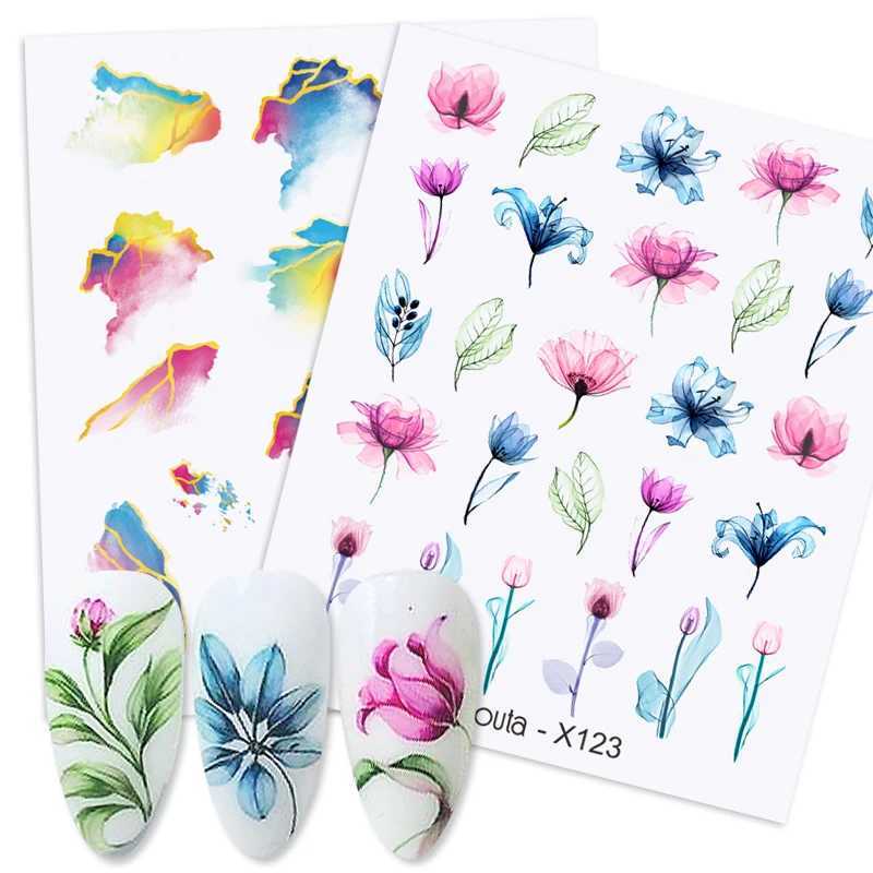 1PC Colorful Letter Nail Water Decals Colorful Flower Leaf Water Transfer Sliders Nail Stickers For Nails Manicures Nail WrapsXJ240814