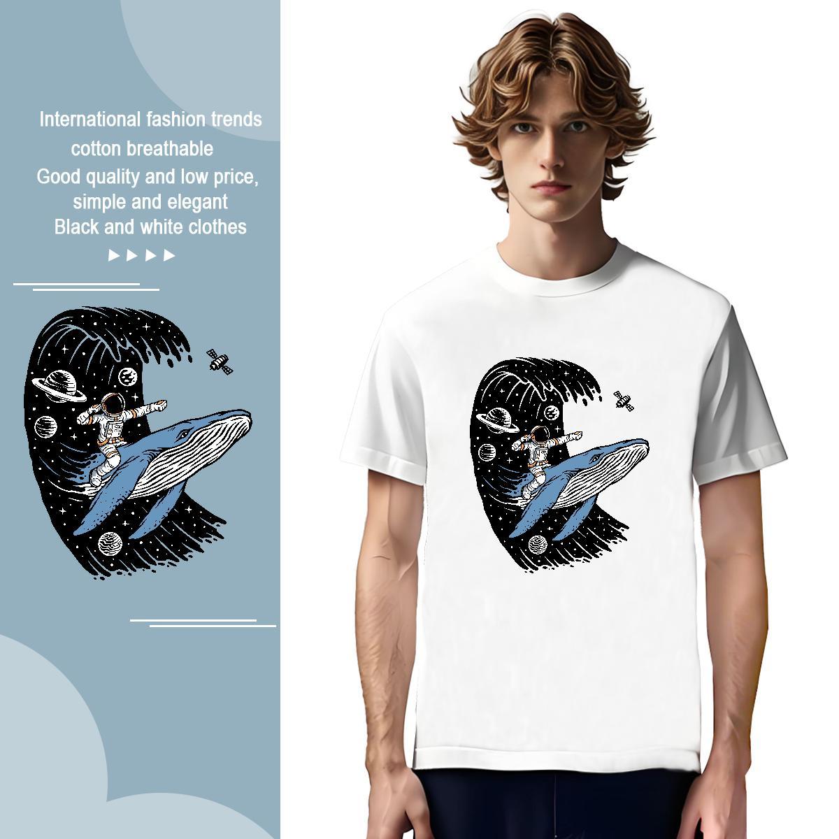 Man T Shirts 230g Cotton cosmonaut Anime Printing Street Round Neck Short Sleeve Custom Anime Couples T Shirts 2024 Designer Free Shipping Wear