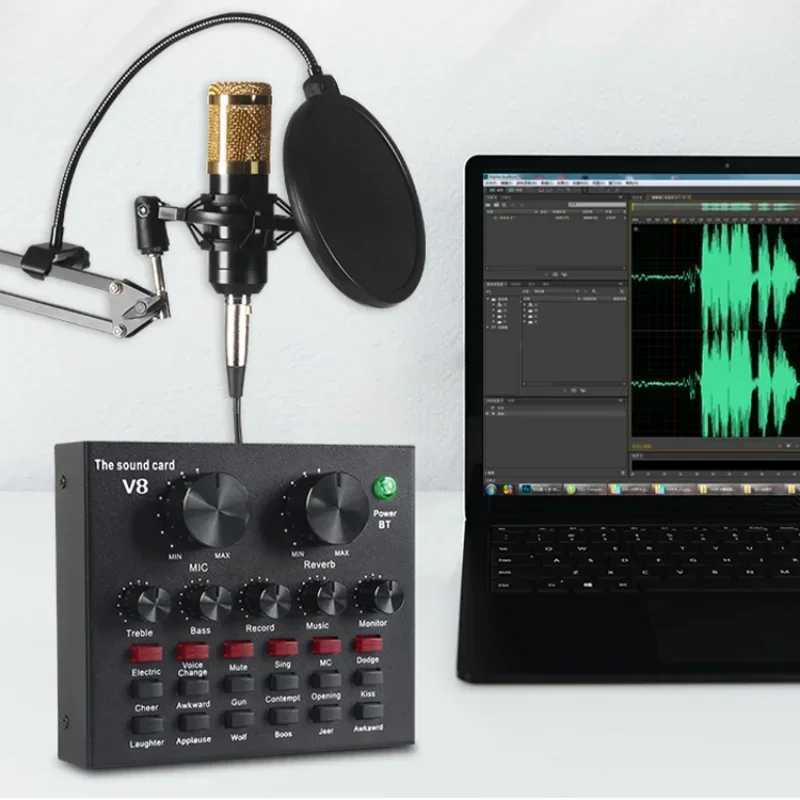 V8 Professional Sound Card Streaming Live Broadcast Podcast Recording Studio Device Voice Converter Audio Interface SoundCard B240815