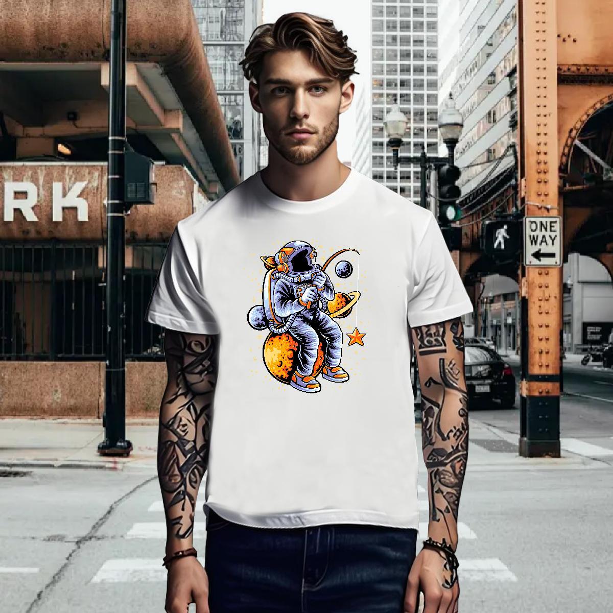 Mens T Shirts 230g Pure Cotton cosmonaut Street wear Hip Hop Breathable Anime Print Couples T Shirts Fashion Loose Clothes