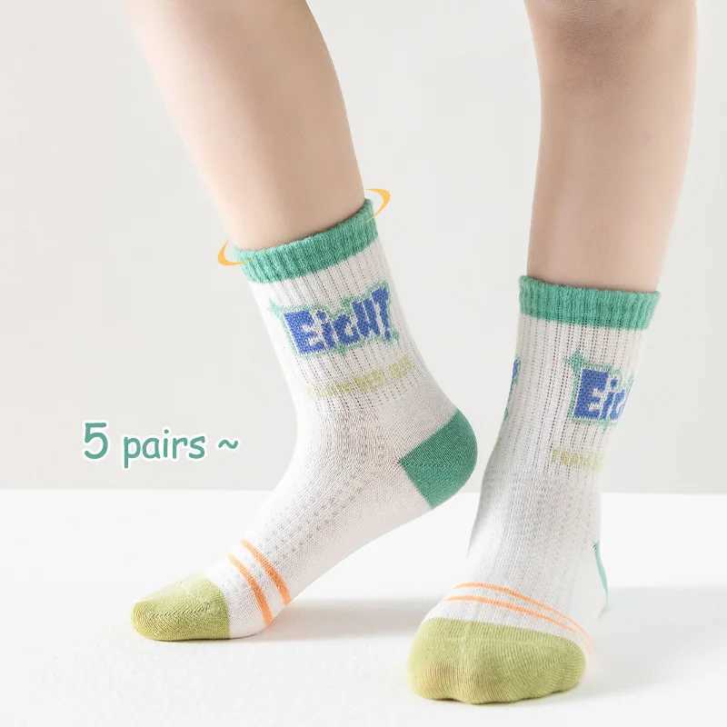 5 pairs of childrens socks girls mid tube socks large childrens boys socks summer fine mesh breathable cotton socks W240814