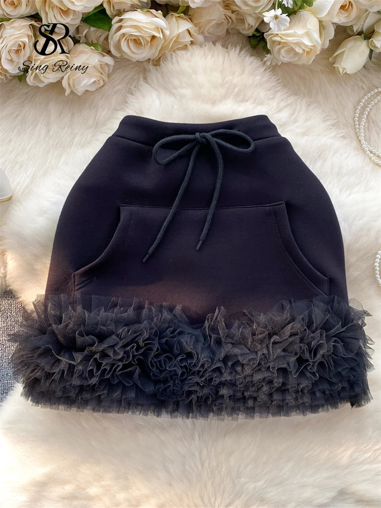 SINGREINY American sweet Skirt 2024 Fashion Edible Tree Fungus Bodycon Women Drawstring Big Pocket Club Sexy Mini Skirt 240815