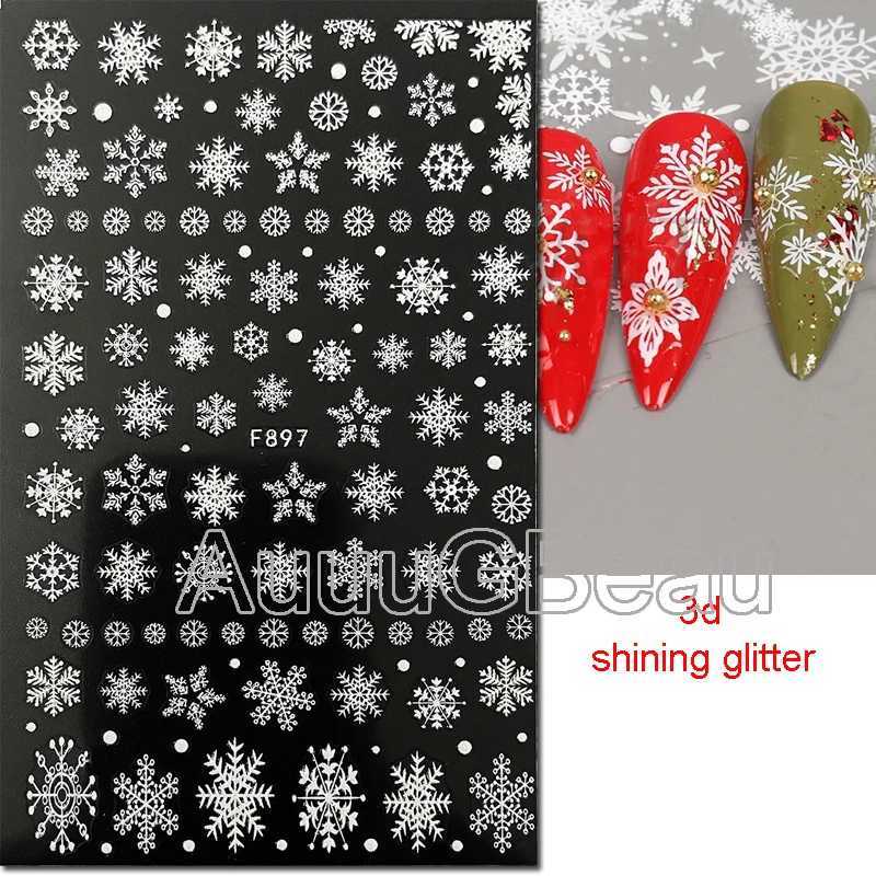 Nail Art 3d Decals Shining Glitters Winter Christmas Snowflakes Back Glue Nail Stickers Decoration For Nail Tips BeautyXJ240814