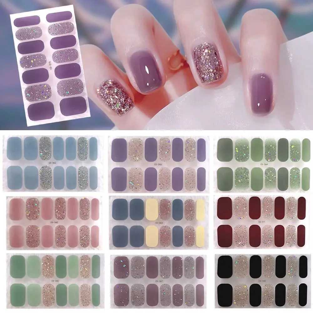 1 Sheet Foil Gel Nail Stickers Self-Adhesive Glittering Gel Full Nail Wraps Semi Cured Simple French Manicure Decal Nail MakingXJ240814