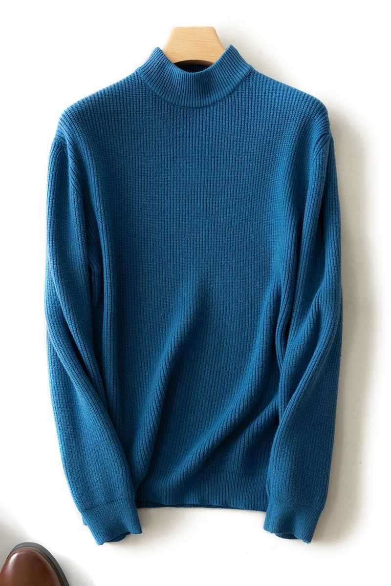 Half Turtleneck Striped Knitted Sweater Mens Autumn and Winter Comfortable Woolen Sweater Pullover Top Casual Mens ClothingXJ240814