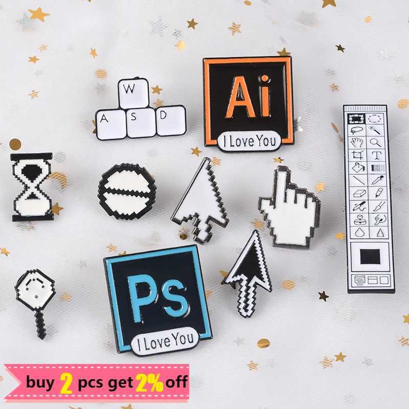 Classic pixel cursor Photoshop toolbar computer window mouse pointer hand arrow enamel brooch Ps Ai WASD badge W240815