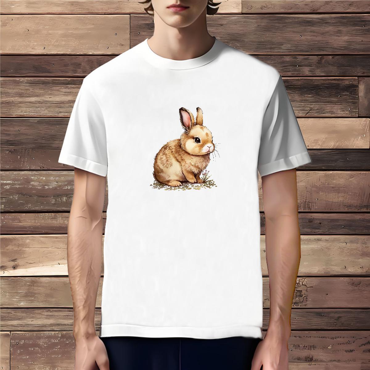 Free Shipping T-Shirts rabbit Short Sleeve Soft Daily Wear Black Oversized 100% Cotton 230g Mens Tshirts 2024 DIY Tees Shirts