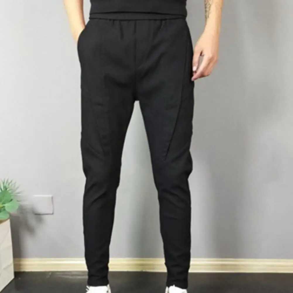 Solid color harem pants mens Trouser elastic waist pencil pants mens tight ankle Trouser pantalones hombreW240725