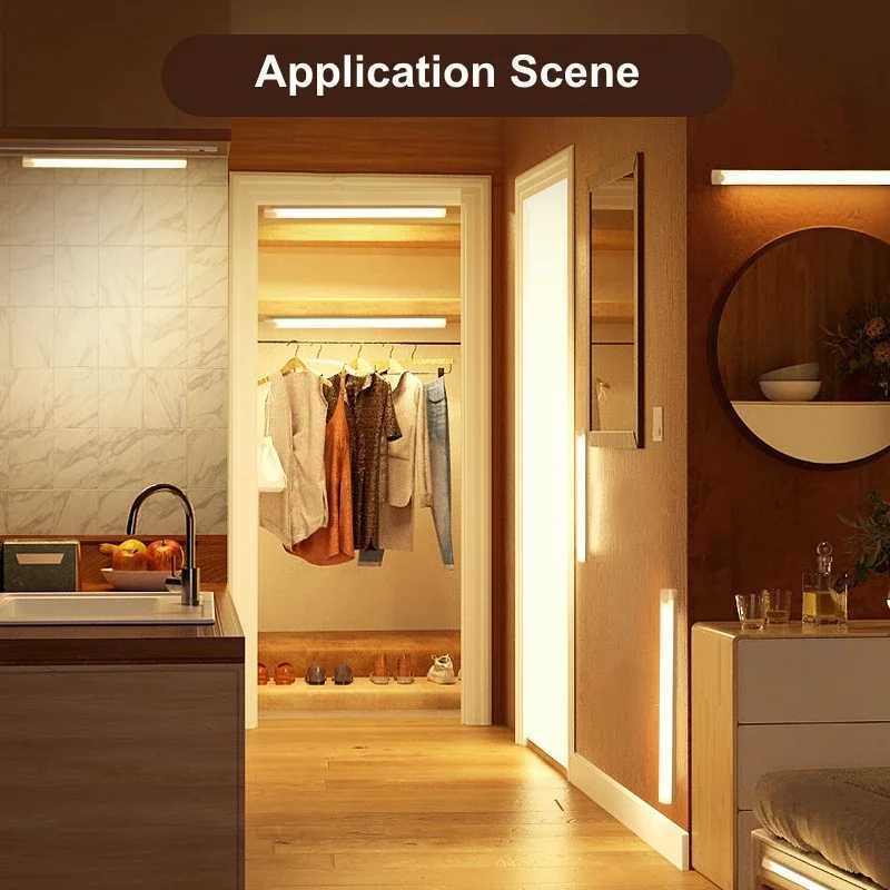 USB Rechargeable Motion Sensor LED Cabinet Light for Kitchen Bedroom Wardrobe Induction Wireless Night Lamp for Corridor Stairs Y240814