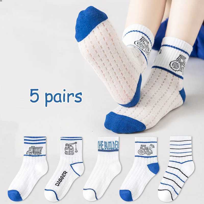 5 pairs of childrens socks boys spring and autumn fine mesh socks students medium tube sports socks willow branches odorless cotton W240814