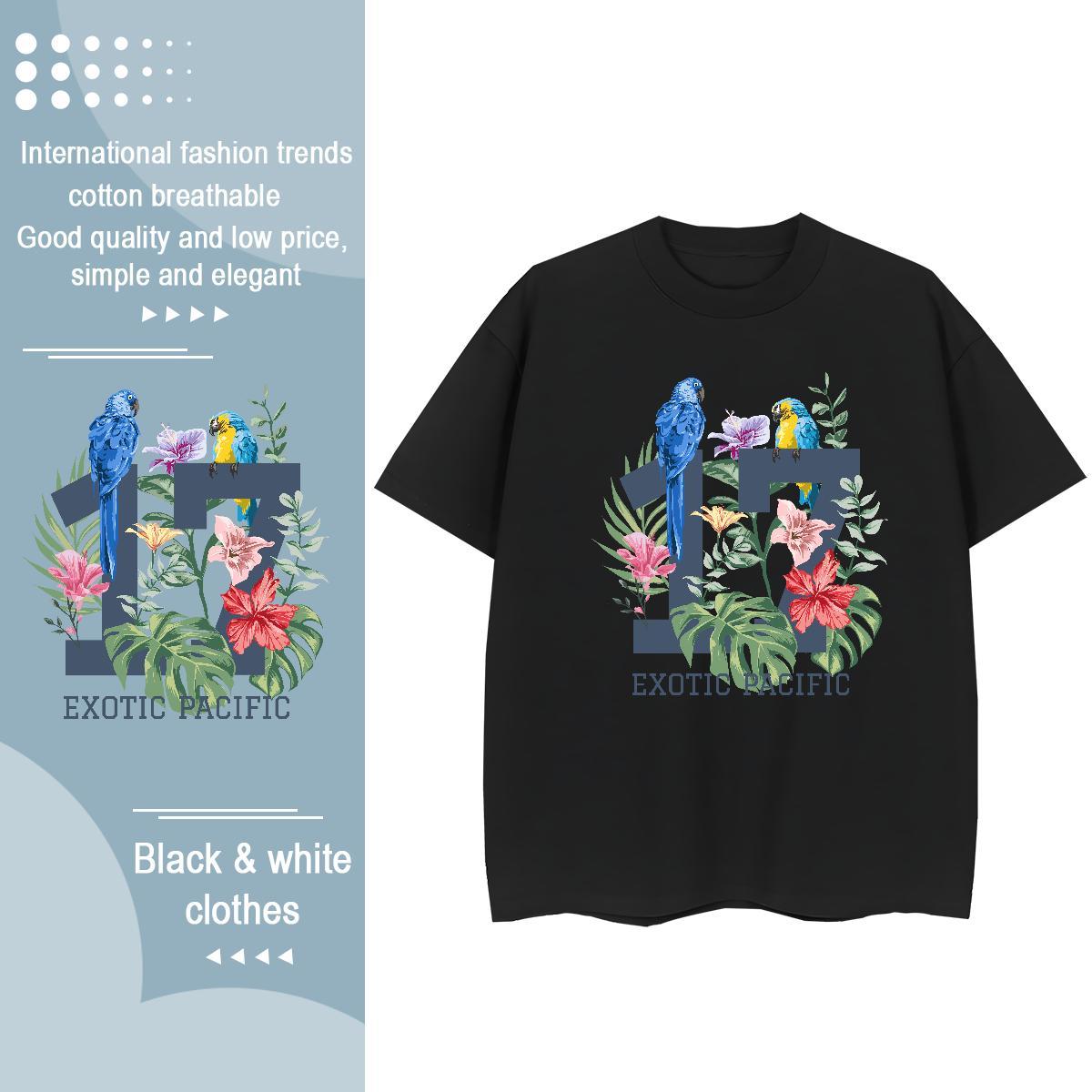 Popular T shirt bird Breathable Crew Neck Daily Wear Floral Print 100% Cotton 230g Men Tops Tees 2024 DIY Top Tees