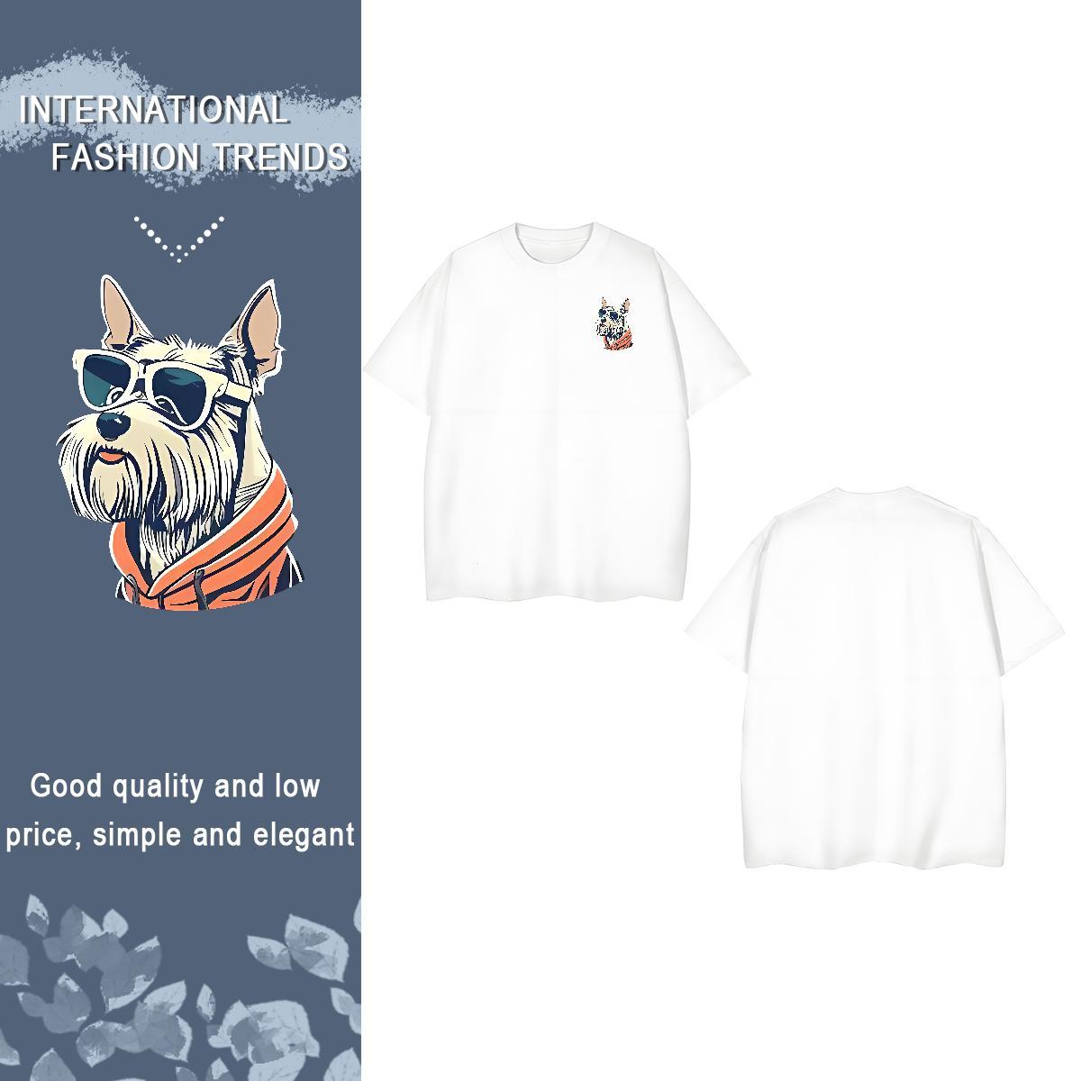 T shirt 230g Pure Cotton dog Street Wear Breathable Crew Neck Oversized 4XL Men Tops Tees 2024 Soft Clothings