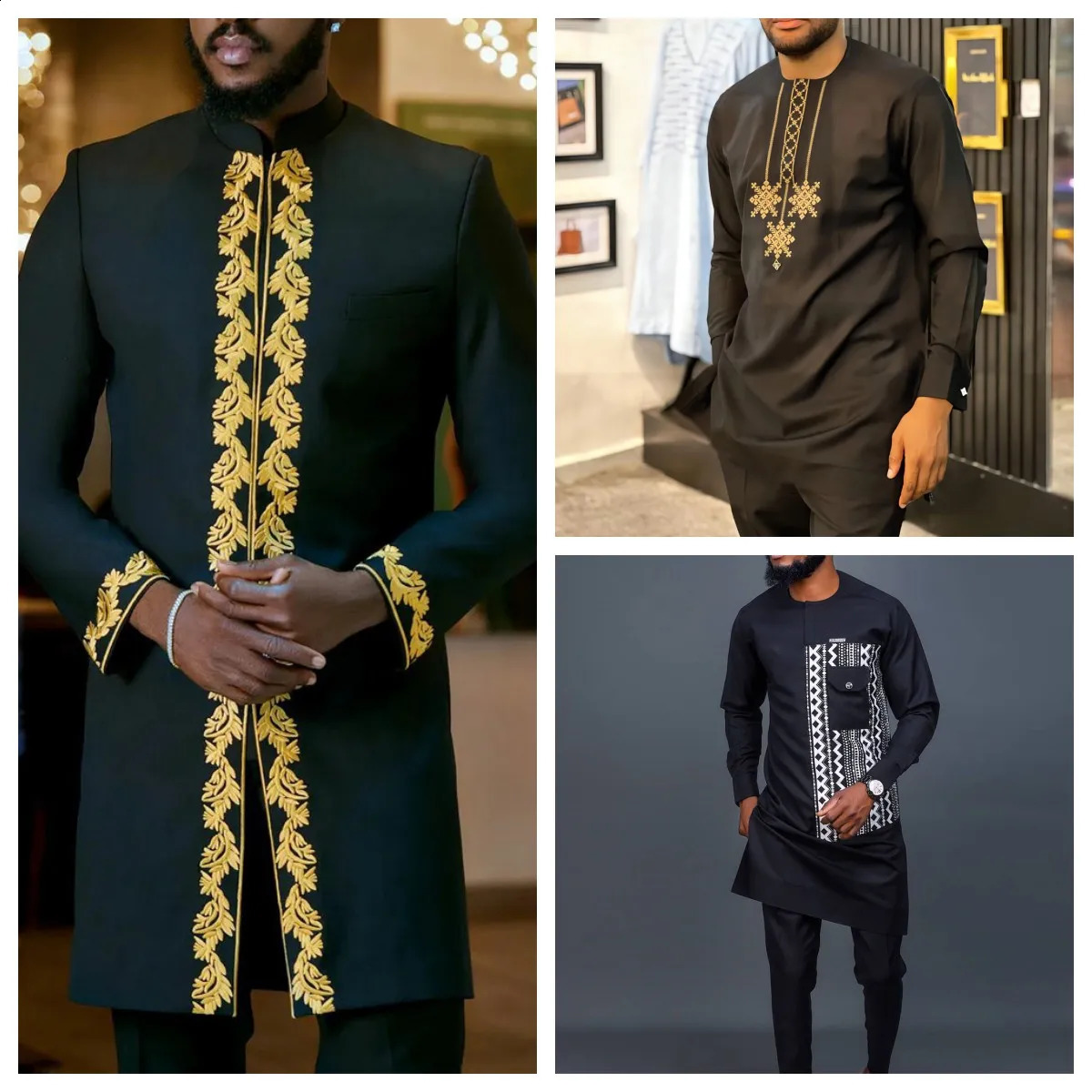 Summer African Men Clothing Suit Dashiki Male Outfits 2PCS Set Solid Color Stitching Short Sleeve Top and Pants Party Business 240814