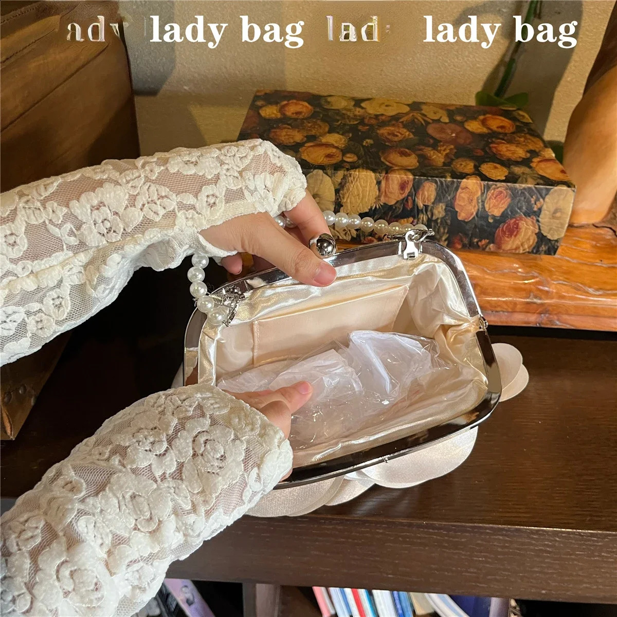 Evening Bag Fashion Flower Clutch Bag Women Wedding Handbag Pearl handle Lady Clutches Wallet Shoulder Chain Bag 240813