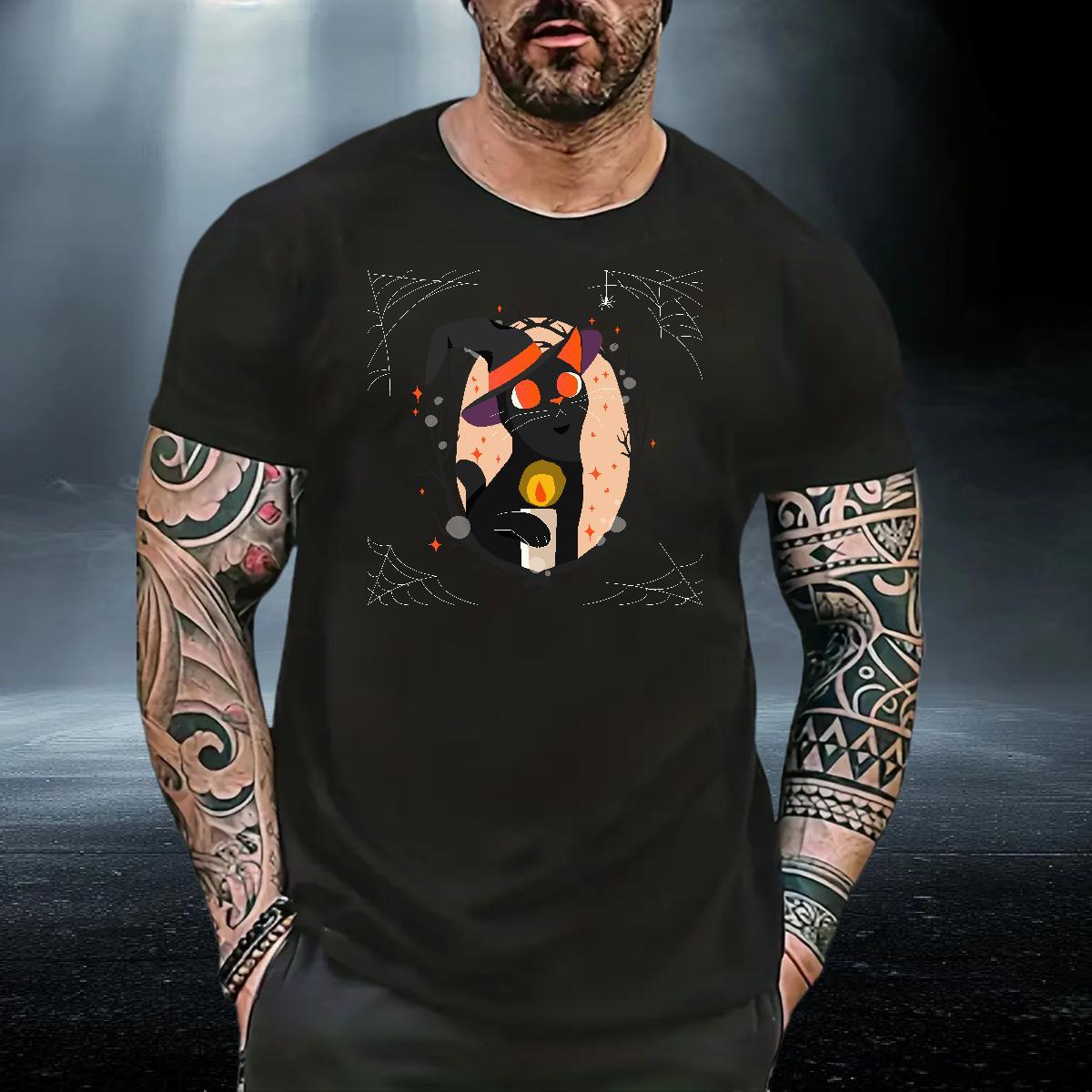 Brand Men Tshirts Casual 230g Pure Cotton Custom Anime O-Neck Short Sleeve cat T Shirt For Man Casual New Tops