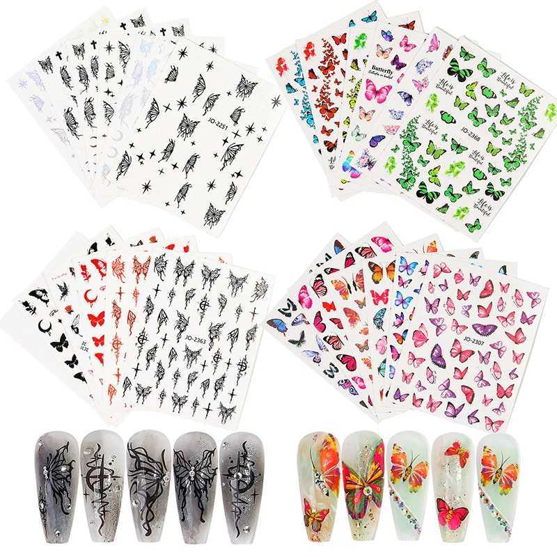 6sheet/set 3D Laser Butterfly Stickers For Nails DIY Gilding Slider Wraps Adheisve Nail Art Stickers Decals Manicure CharmsXJ240814