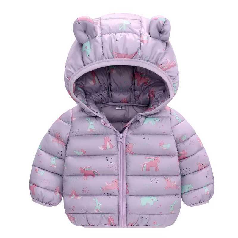 Childrens down cotton jacket 2024 new cartoon cute winter autumn hooded thick warm childrens boys and girls clothing jacket 0-5y W240814