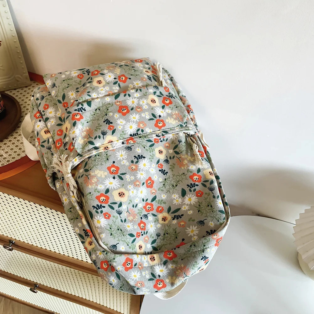 Women Daily Rucksack Adjustable Strap Floral Casual Multifunction Knapsack Corduroy Trendy Daypack Commuting Backpack 240813