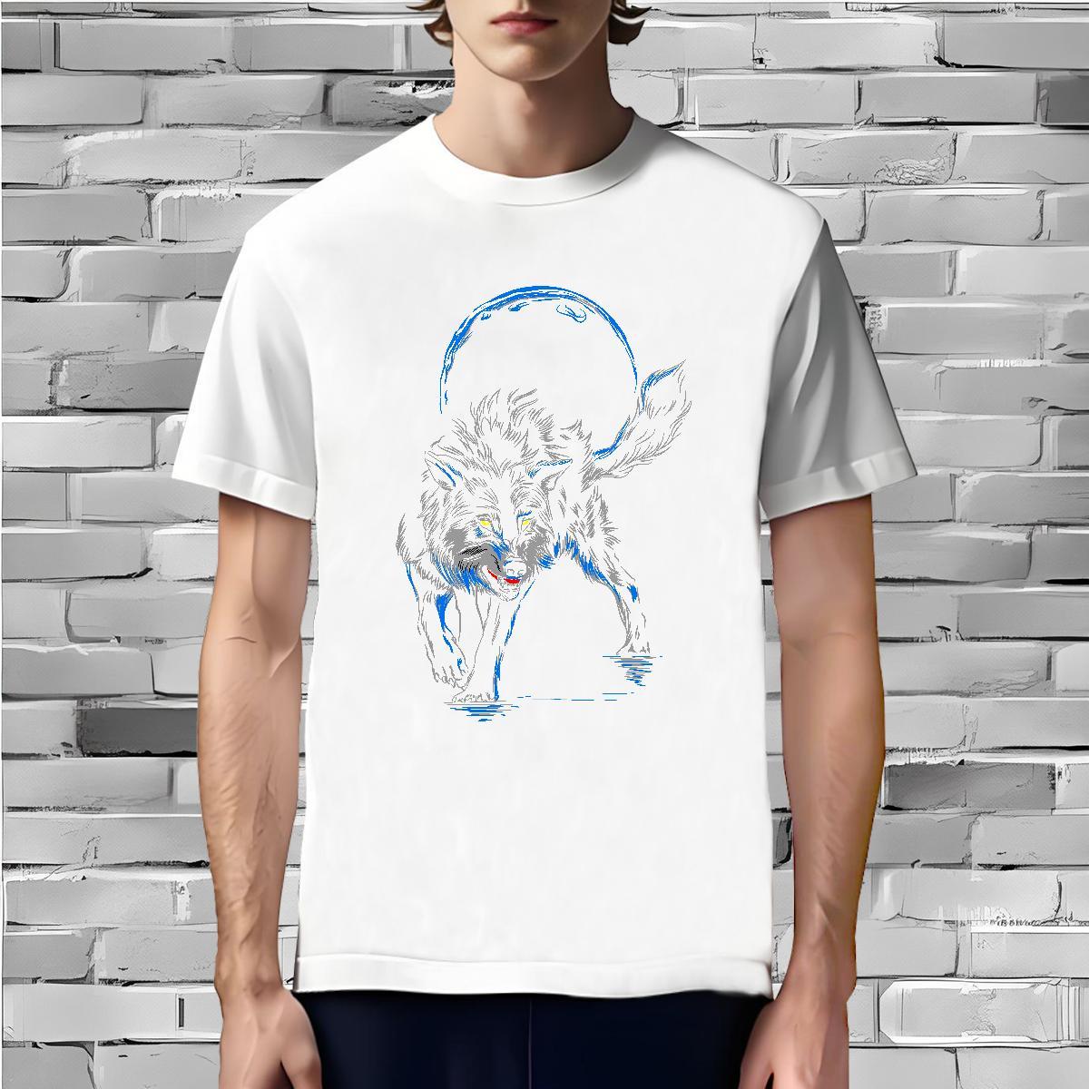 Loose Fit T shirt wolf Short Sleeve O-Neck Outdoor Floral Print 100% Cotton 230g Tshirts 2024 Top Tees