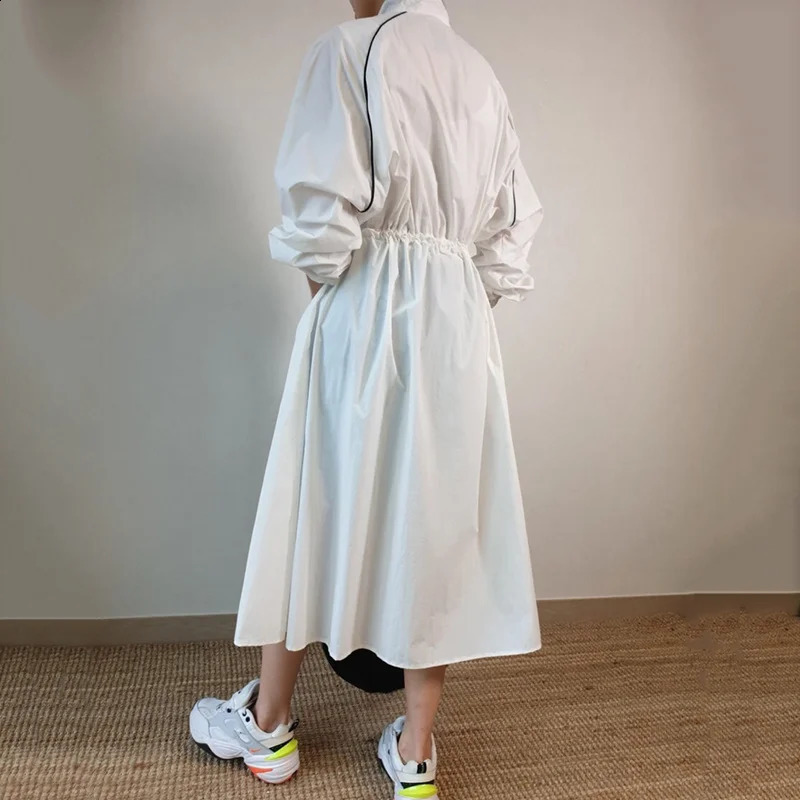 Womens slotted windproof jacket Korean fashion full matching stand collar loose coat autumn summer item 240814