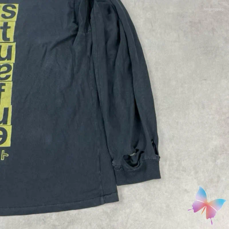 Men's Hoodies Hiphop Street Men Women Long Sleeve Tshirt ERD Sweatshirts Yellow Abstract Print Letter Vinatge Washed Hole Black Pullover