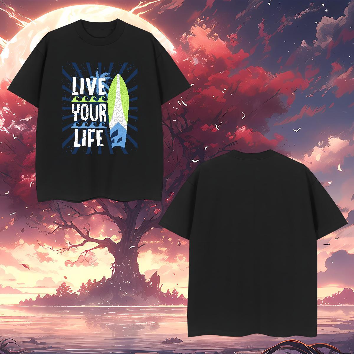 T-Shirts for Men 230g Cotton tree Beach Short Sleeve Soft Asian Size Couples T Shirts Casual New Cool Tops