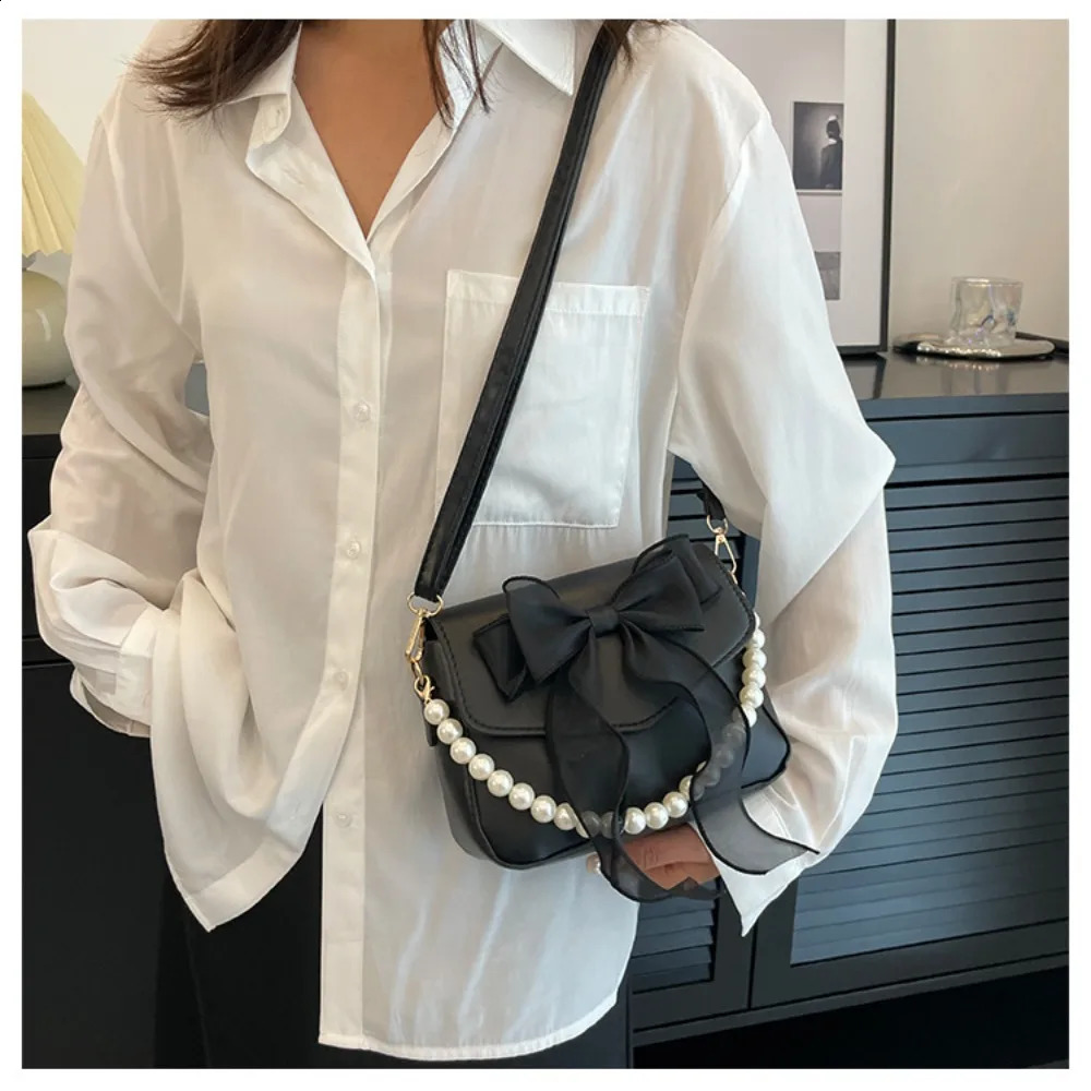 Black Ladies Shoulder Bag Korean BowKnot Fashion TopHandle Women Canvas Large Armpit 2024 Handbags 240815ZYl