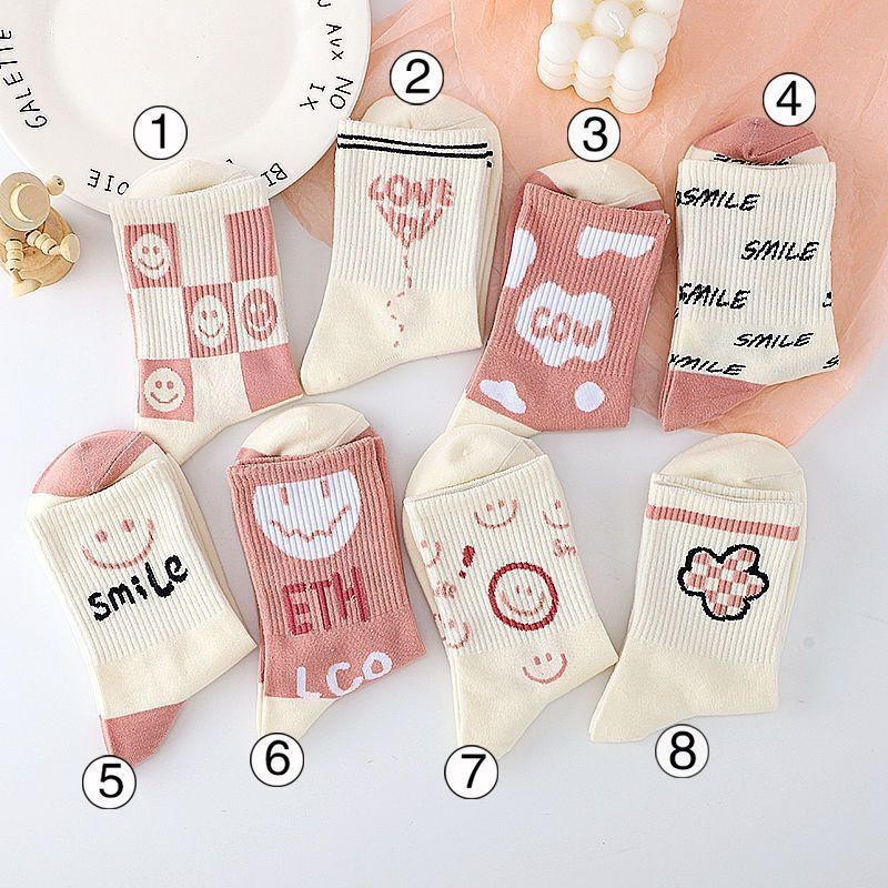 Sock Kids Mid Tube Korean Ins Trendy Versatile Cartoon Cute Japanese Student Sock Kids White Autumn New Collection