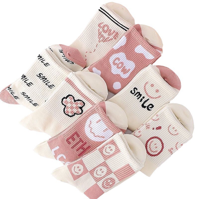Sock Kids Mid Tube Korean Ins Trendy Versatile Cartoon Cute Japanese Student Sock Kids White Autumn New Collection