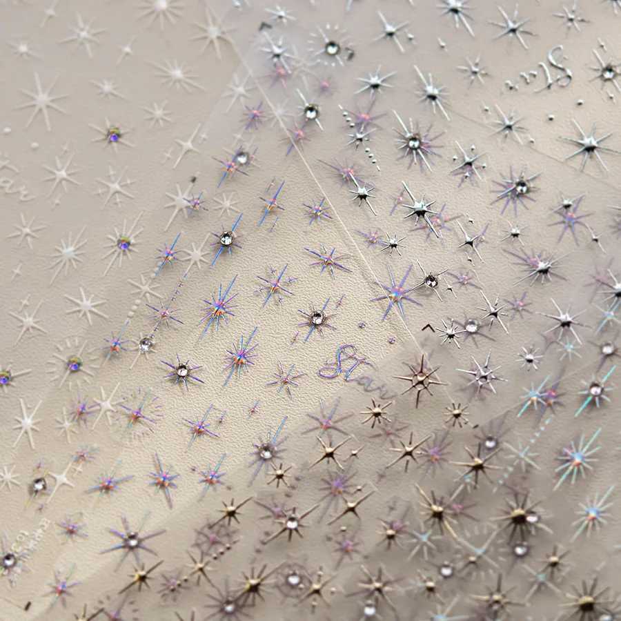 5D Bronzing Star Nail Art Stickers 1pcs Luxury Diamond Gold Sliver Laser Pentacle Self Adhesive Nail Decorations Slider DecalsXJ240814