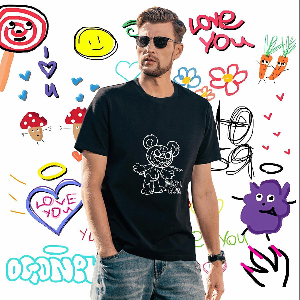 High Quality Men T Shirts bear Breathable Crew Neck Hip Hop Cartoon Printing L-4XL 230g 100% Cotton Men Clothes T-Shirt New Designer Polos