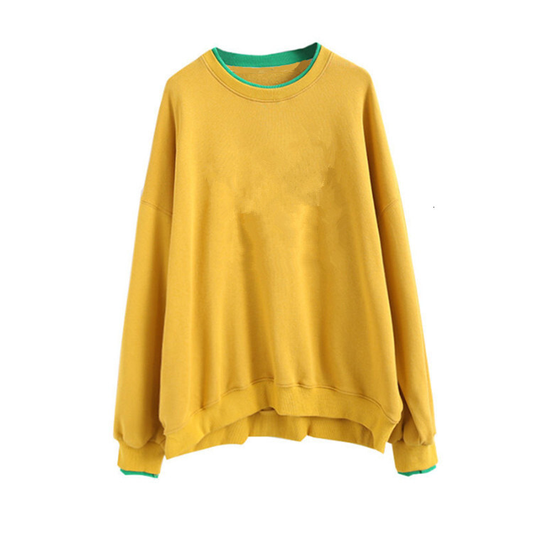 Cotton fake two-piece hoodie, plus size loose fitting pullover, Korean version student women's clothing, 2024 new spring and autumn solid color t