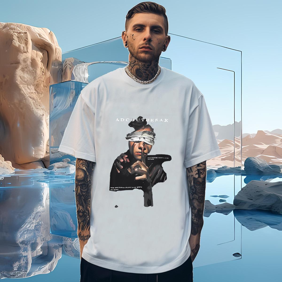 Man T Shirts 230g Pure Cotton portrait Hip Hop Street Crew Neck Breathable DIY Anime Men Tops Tees Casual New High Quality Tee Shirt