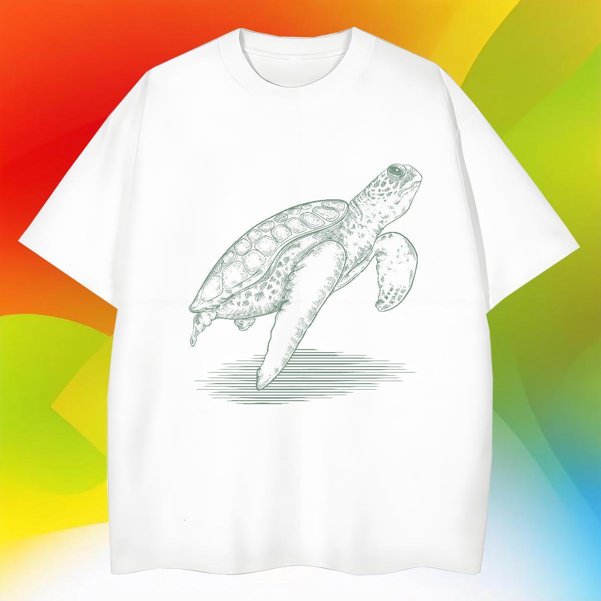 Popular Couples T Shirts Home Outdoor 230g Cotton Custom Cartoon O Neck Short Sleeves tortoise T-Shirts DIY Tops Tees