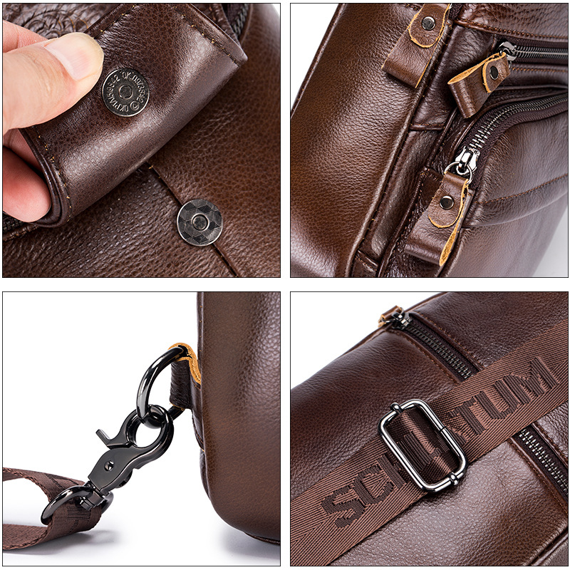 High quality leather crossbody chest bag men's vintage senior layer leather cross border explosive men's front body bag
