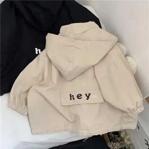 Korean style spring autumn baby boy girl hoodie black beige letter printed zipper jacket cardigan trench childrens clothing W240807