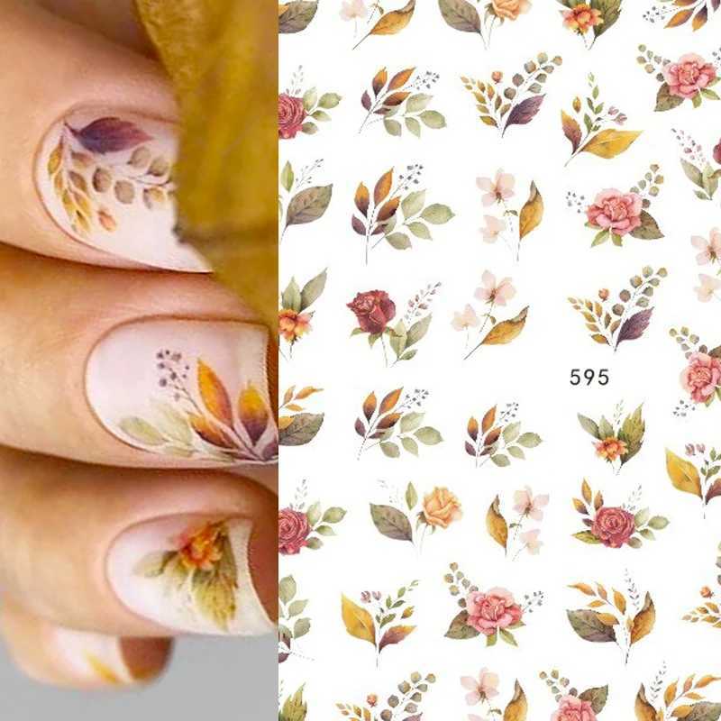 3D Bohemia Green leaf Desgin Self-Adhesive Nail Art Stickers Nail Transfer Sliders Wraps Manicures Foils DIY Z0540XJ240814