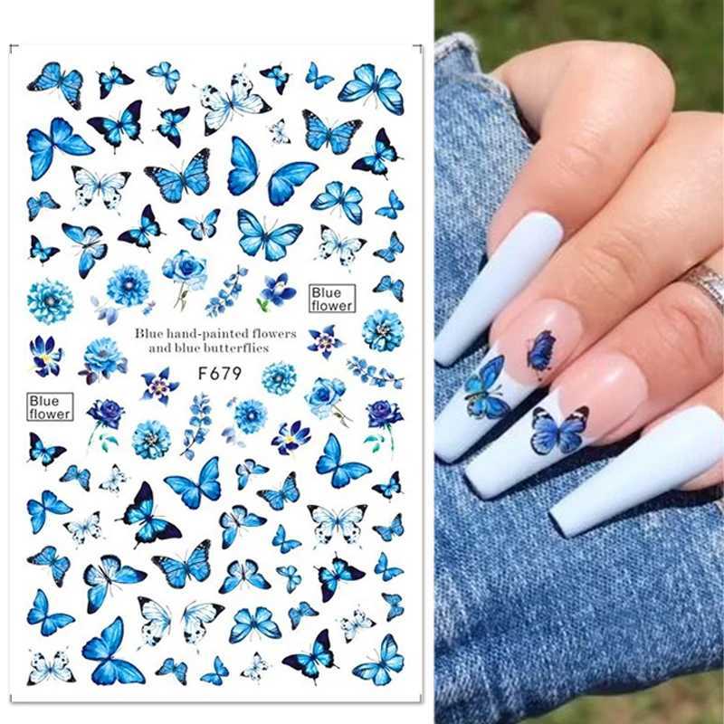 Color Butterfly Flower Nail Art Sticker Nail Parts Rose Sunflower 3D Adhesive Sticker Nail Decoration Decals ManicureXJ240814