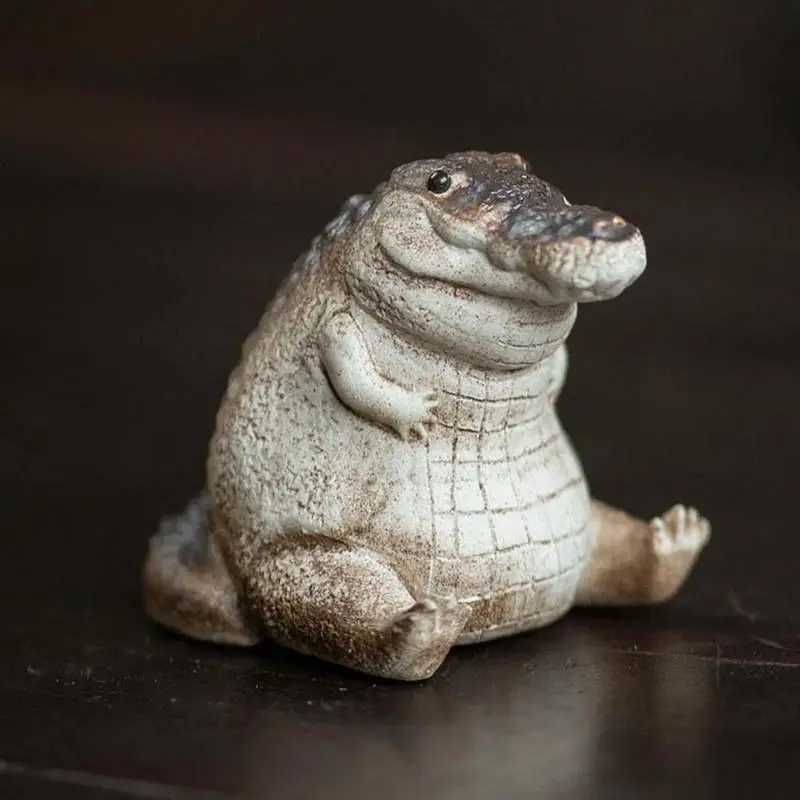 Clay Alligator Crocodile Mini Kung Fu Tea Pet Figurine Lovely Decoration Crocodile Miniatures Home Tabletop Decoration OrnamentXJ240814