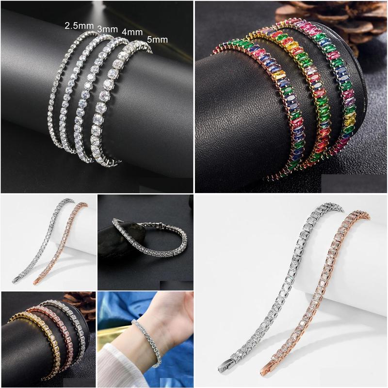 Pendant necklace Fl Moissan tennis bracelet certified 5mm luxury diamond bracelet pure silver color gold-plated men's Otp9N