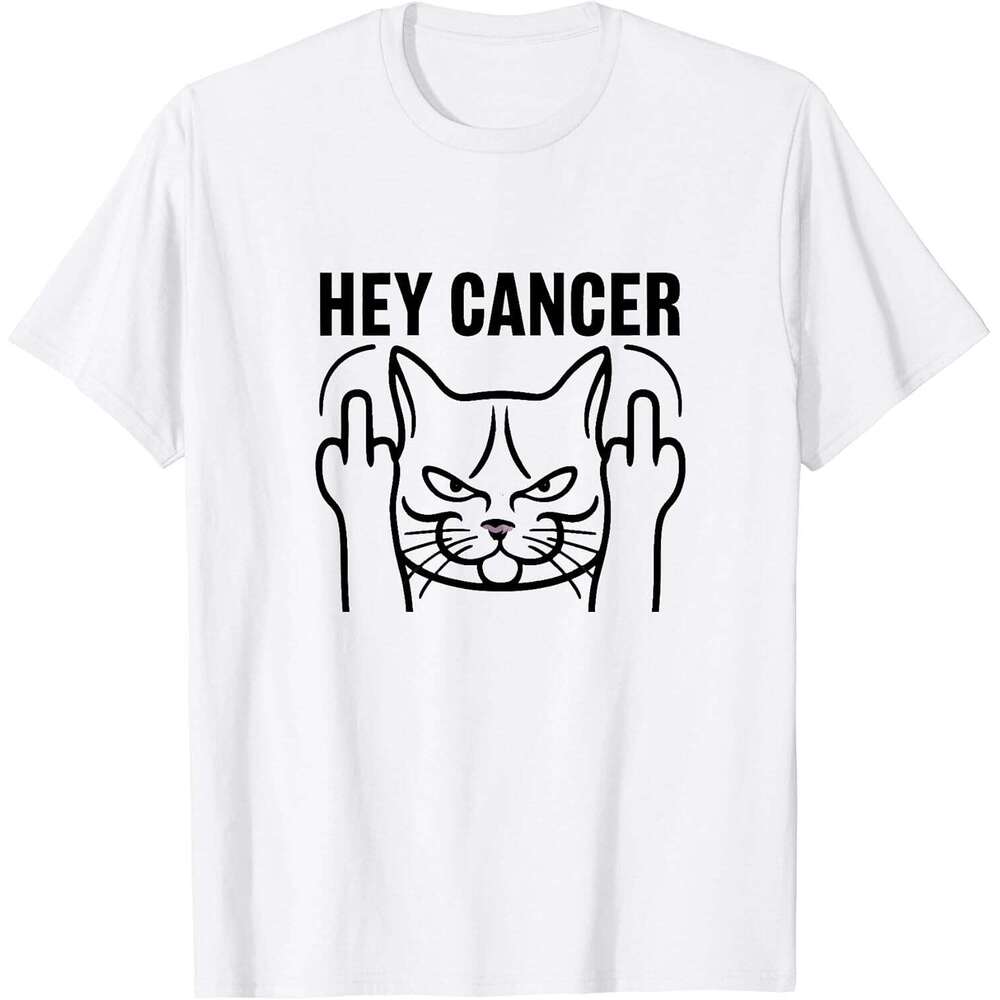 T shirt for Mens Hey Cancer Middle Finger Funny Cat Classic T Shirt Vintage Graphic Cotton Tee Shirts Tshirt Graphic Tee Casual Tops Clothes Short sle