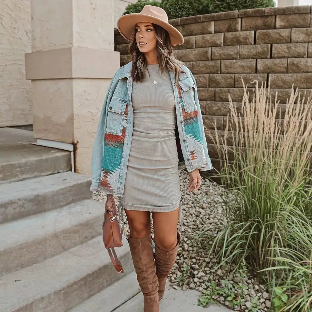 AYUALIN Vintage Patchwork Casual Loose Oversize Denims Autumn Winter Outwear Boho Long Sleeve Denim Jackets for Women Tops Coats 240814