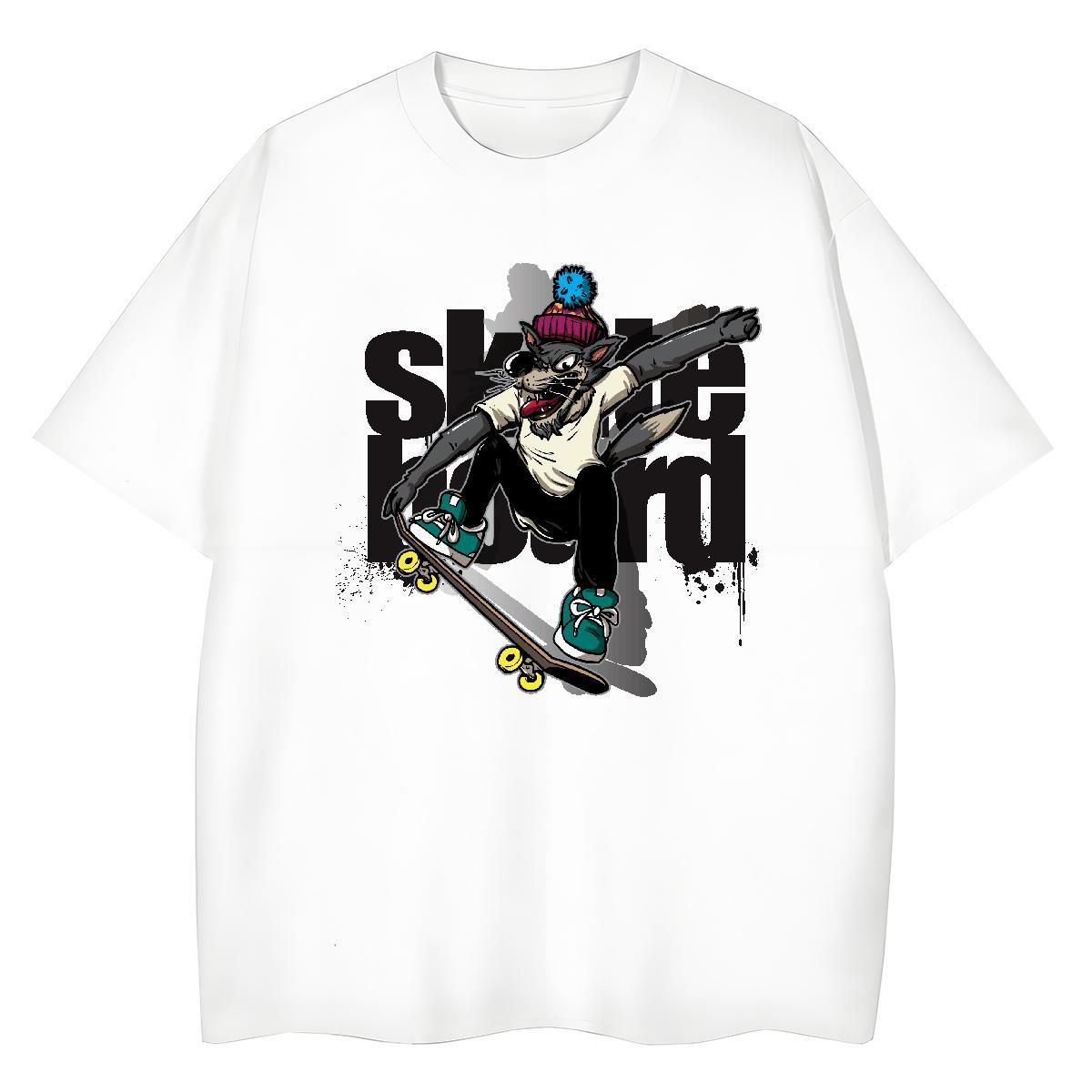 Loose Fit T-Shirts wolf Breathable Short Sleeve Daily Outfit Custom Cartoon 230g Pure Cotton Men Clothes T-Shirt Fashion Designer Tees Shirts