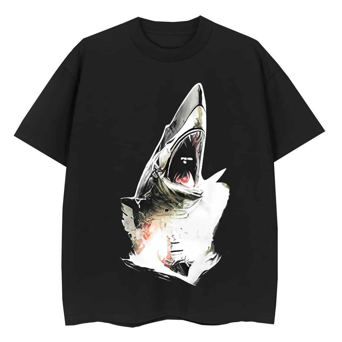 TOP Quality T shirt shark Breathable Short Sleeve Street Casual Plus Size Cartoon 230g Pure Cotton Men Tops Tees Customized Wear
