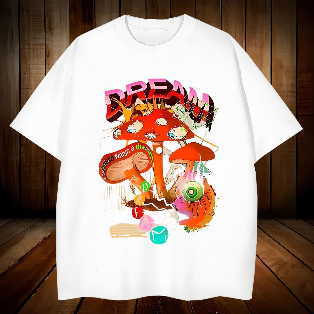 Free Shipping mushroom T-Shirts for Men Beach Mens Tshirts 230g 100% Cotton Designer Fashion Breathable Short Sleeve Black White Wear