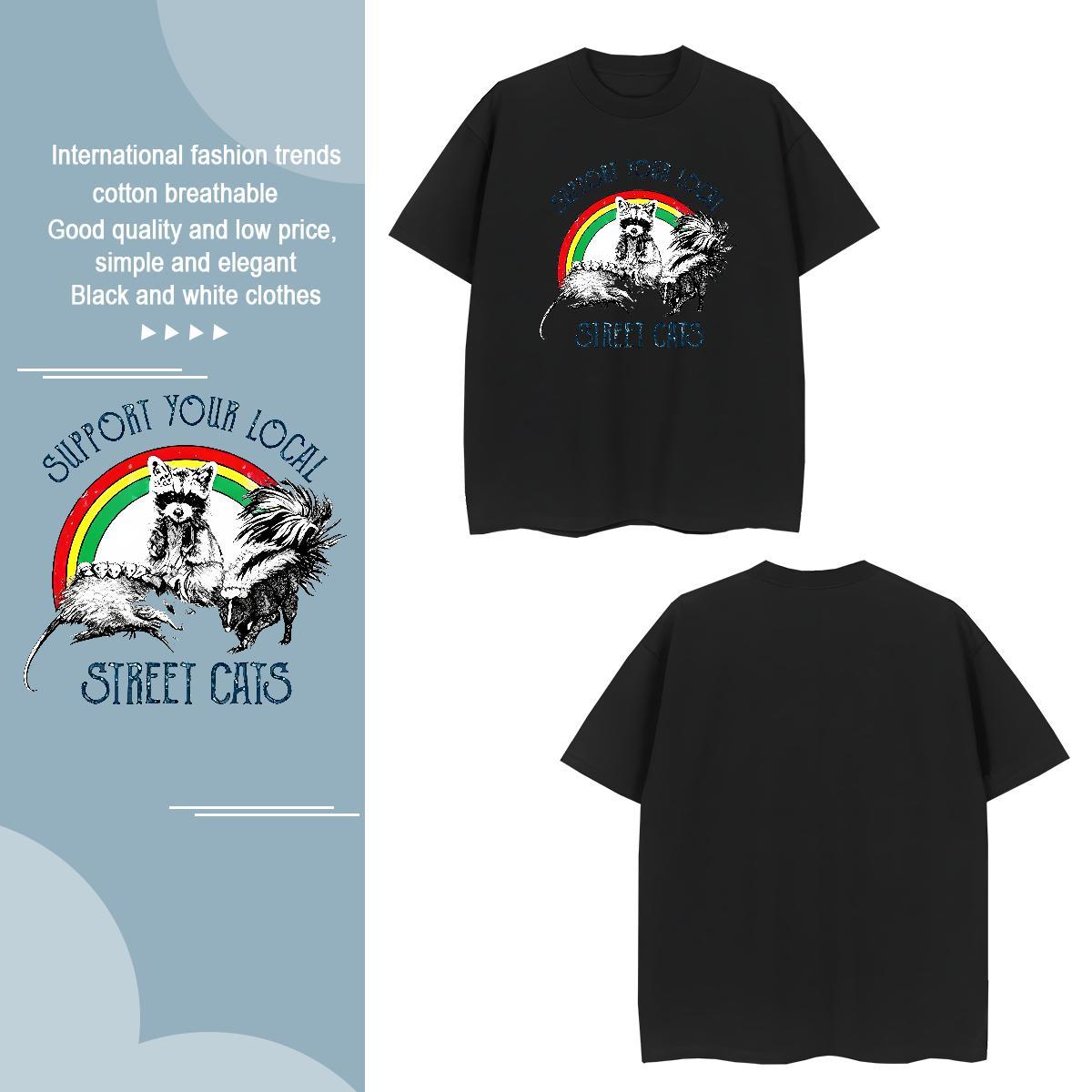 Brand T Shirts Men cat Crew Neck Breathable Anime Printing Street Custom Cartoon 230g Pure Cotton Men Tops Tees 2024 DIY Clothings