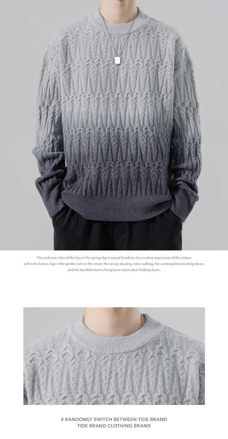 Mens New Autumn Winter Harajuku Sweater Mens Casual Loose Gradient Color Round Neck Knitted Pullover Street Hip Hop SweatshirtXJ240814
