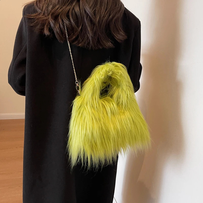 Soft Plush Women Winter Warm Shoulder Bags Phone Purse and Handbags Chain Crossbody Bag bolso Fashion Clutches Wallet 240814