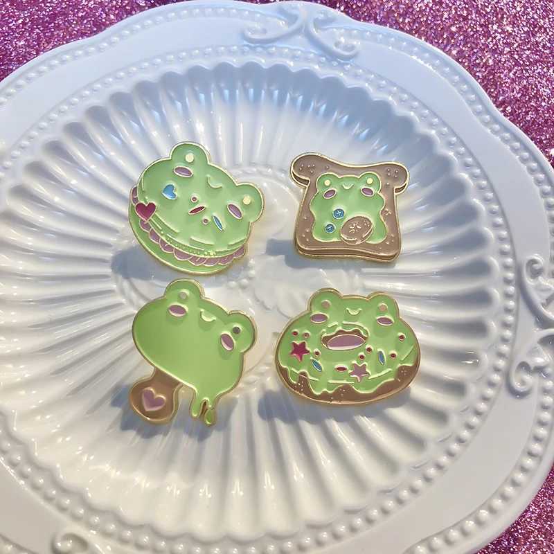 Frog dessert enamel pin donut juice toast burger ice cream bread lapel metal badge animal jewelry gift W240815